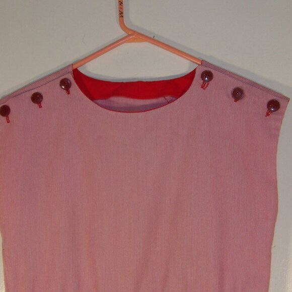 Vintage Hand Made Button Shoulder Pocketed Cotton Romper Sz M /L 8-10 - Picture 2 of 5